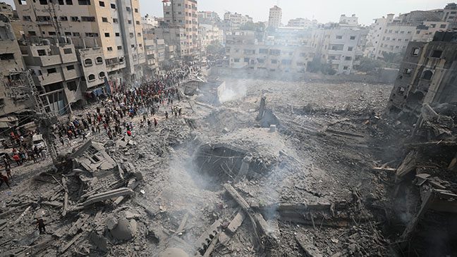 view of destroyed area in gaza after airstrikes