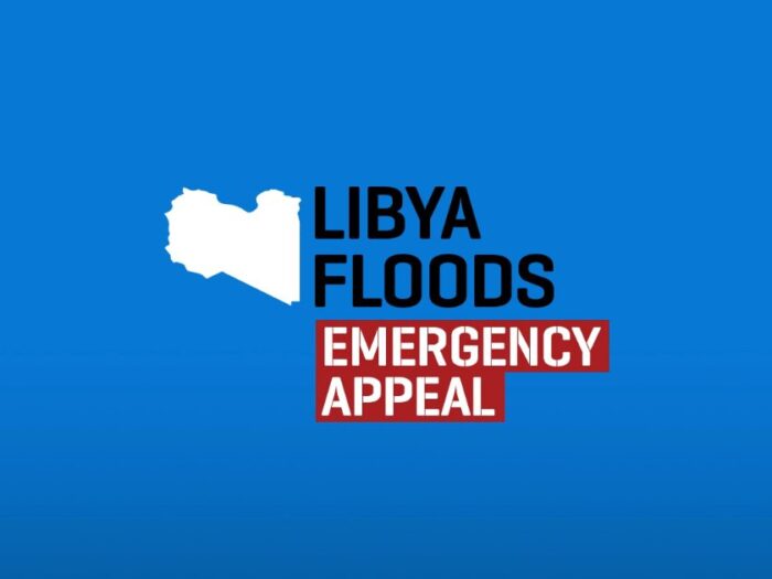 graphic of map of libya with text that says libya flood emergency appeal