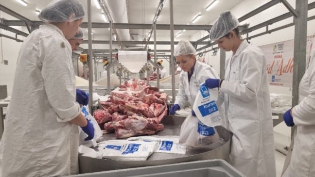 islamic relief staff in kosovo carefully packing qurbani meat before distribution