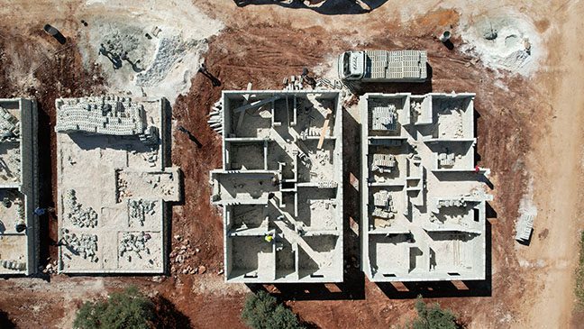 birdseye view of new houses being built in syria