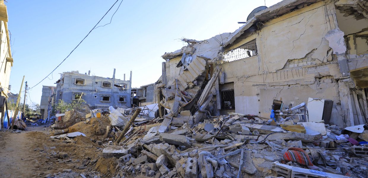 mass destruction in gaza of houses that have been completely destroyed from airstrikes