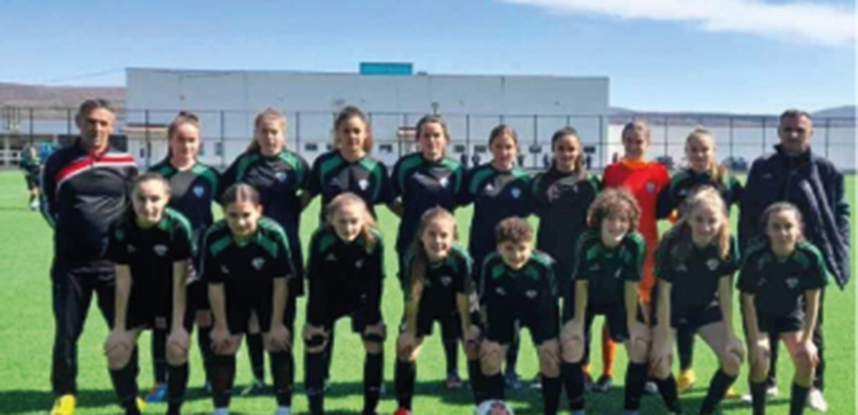 Members in a girls' football team standing in a row. impact report