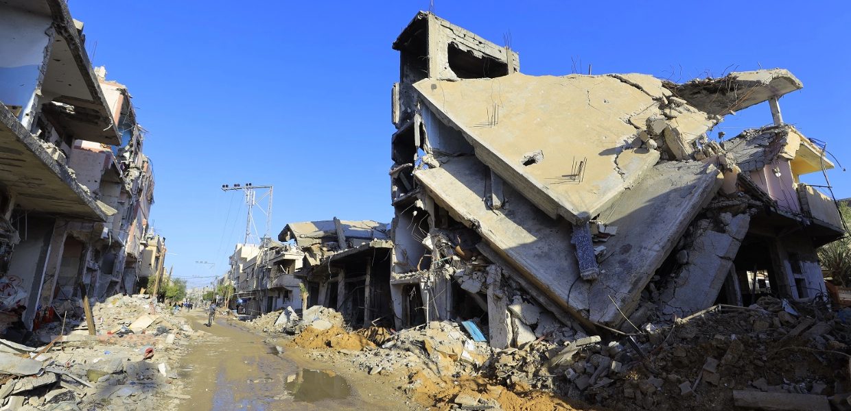 mass destruction in gaza of houses that have been completely destroyed from airstrikes