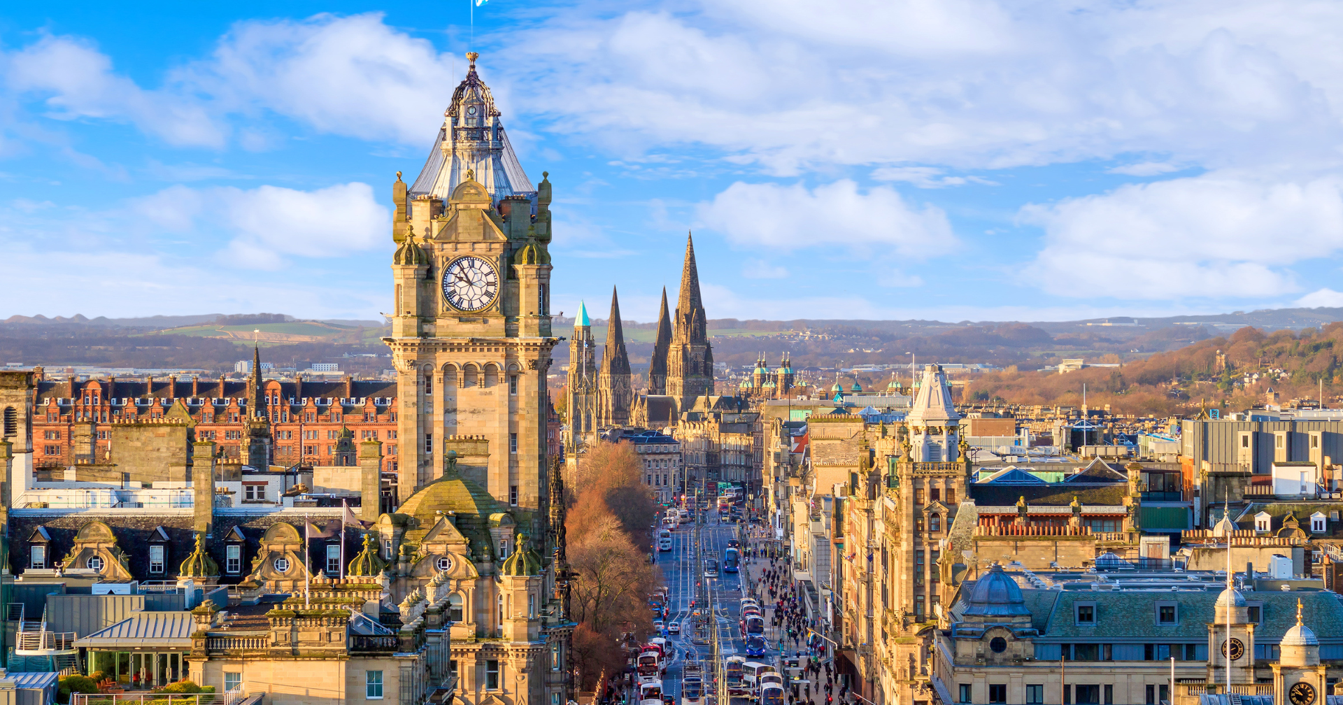 Aerial view of Edinburgh castle and old town