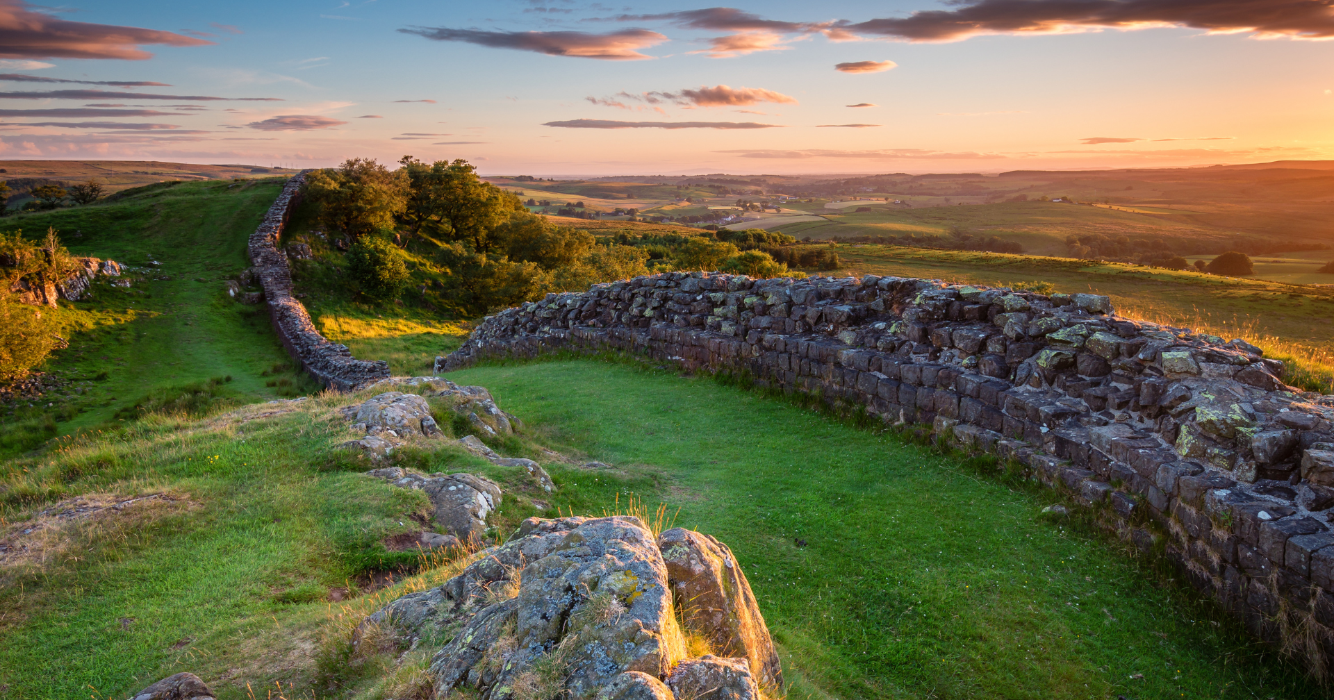 Hadrian's Wall sunset view at Northumberland National park